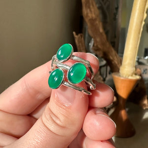 Green Onyx and Sterling Silver Twig Ring