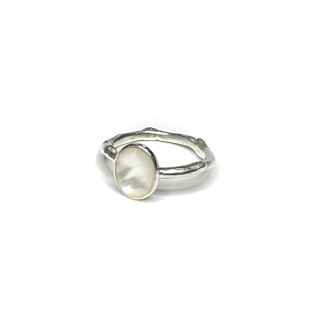 Mother of Pearl and Sterling Silver Twig Ring