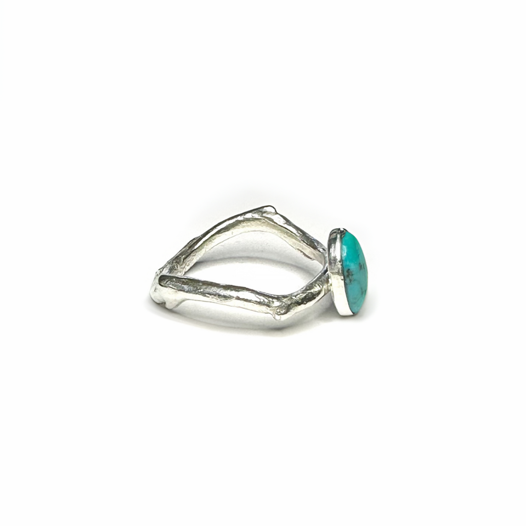 Turquoise and Sterling Silver Twig Ring